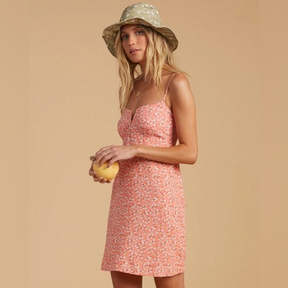 Billabong x Salty Blonde 🌸 Salmon Floral Eco-Friendly Mini Dress - Picture 6 of 10